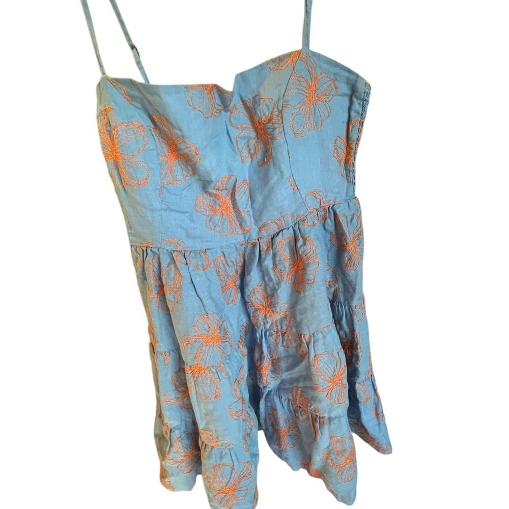 Maaji Poppy Floral Emily Mini Dress Blue Orange Linen Boho Coastal Large L - Picture 3 of 11